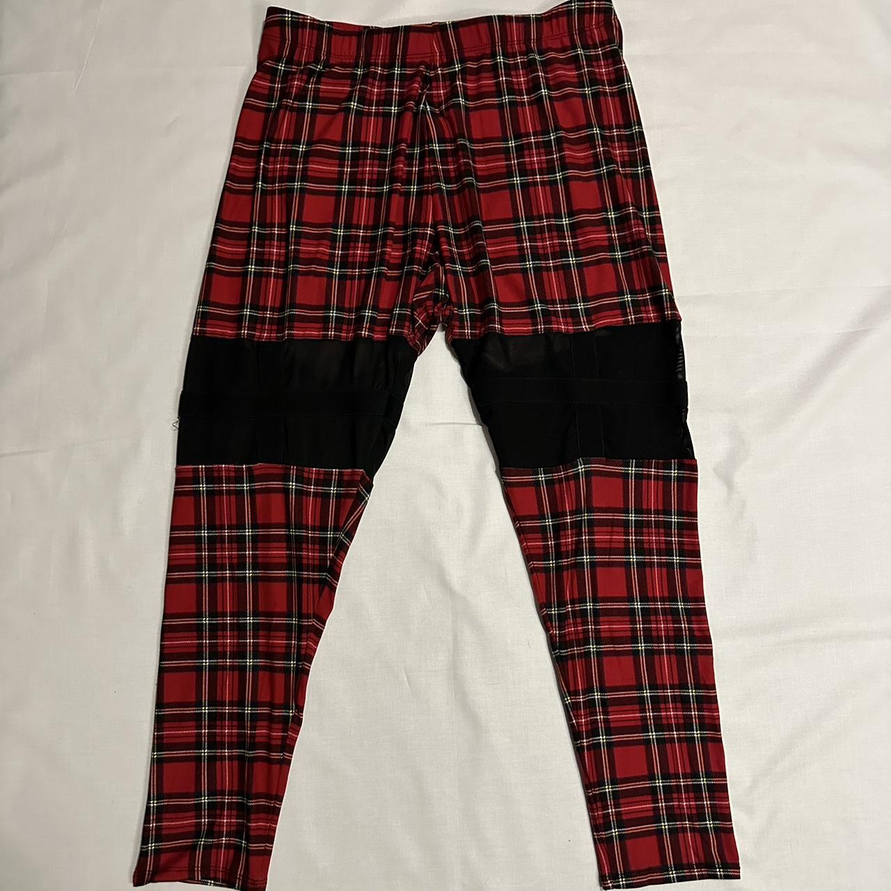 Hot Topic red and black plaid leggings with
