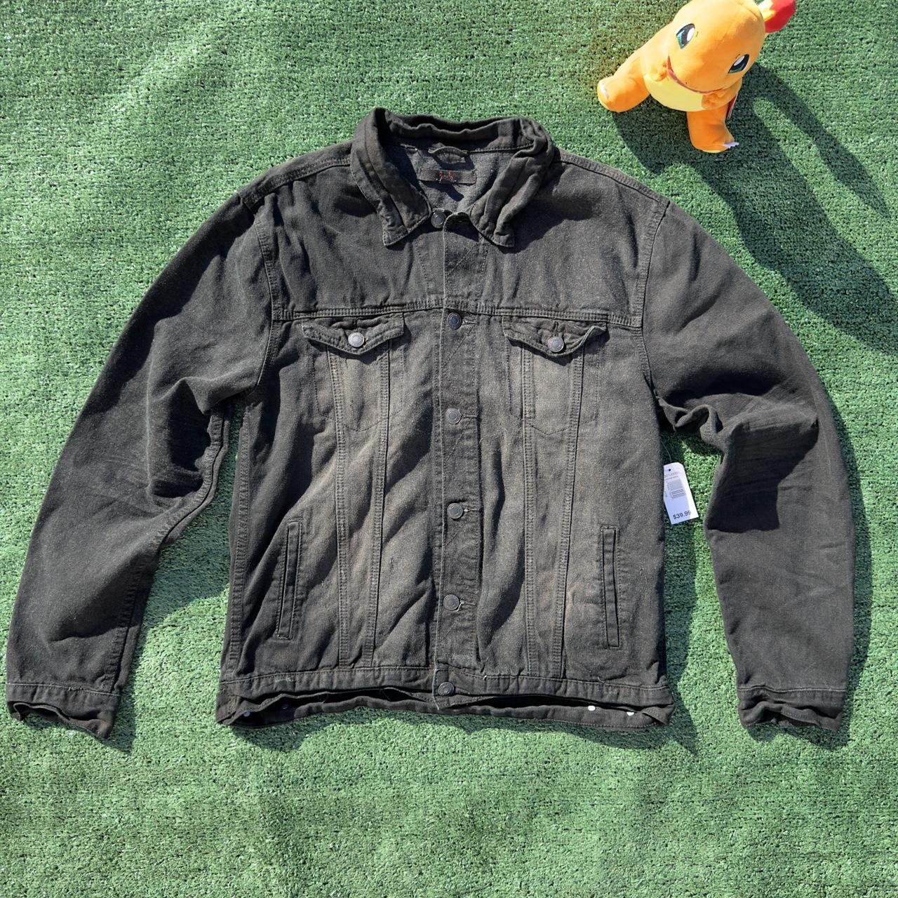Denim jacket black acid wash heavy duty high quality... - Depop