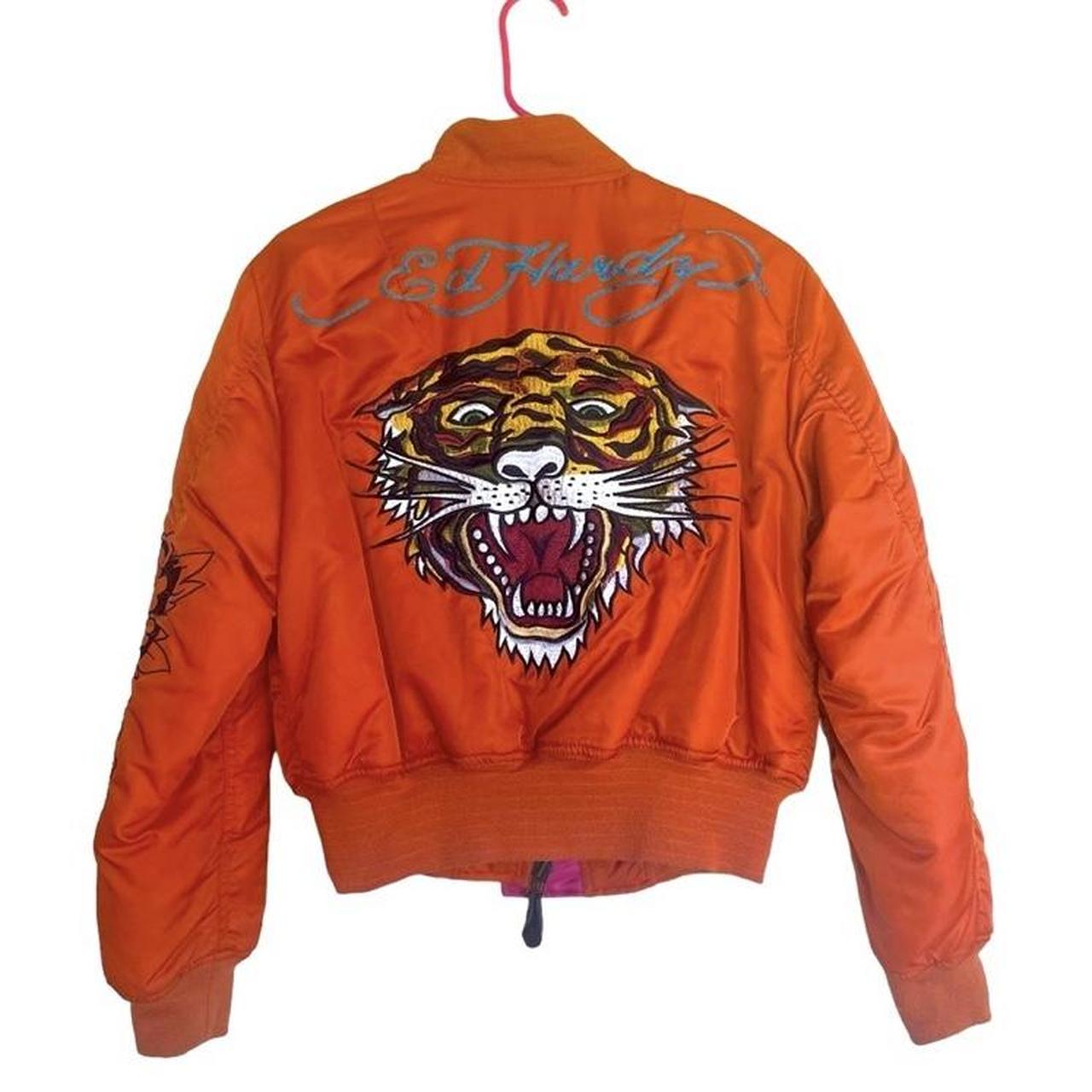 Ed Hardy Bomber Jacket reversible Orange and | Depop