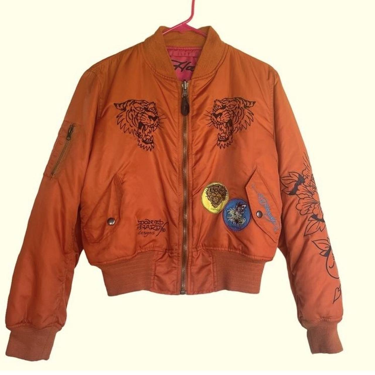 Ed Hardy Bomber Jacket reversible Orange and | Depop