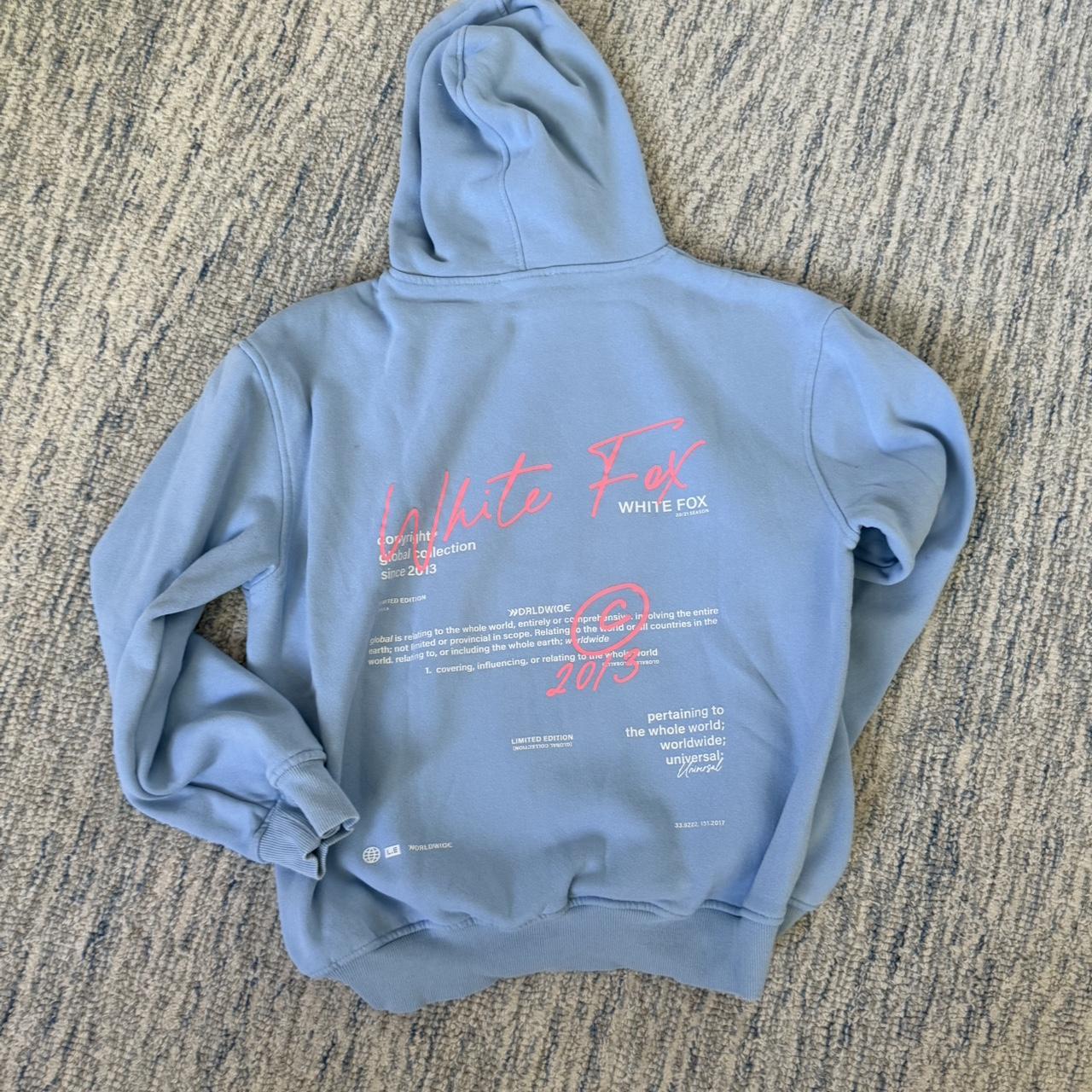 Baby Blue White Fox Hoodie Fox Wordmark Oversized Fleece Hoodie