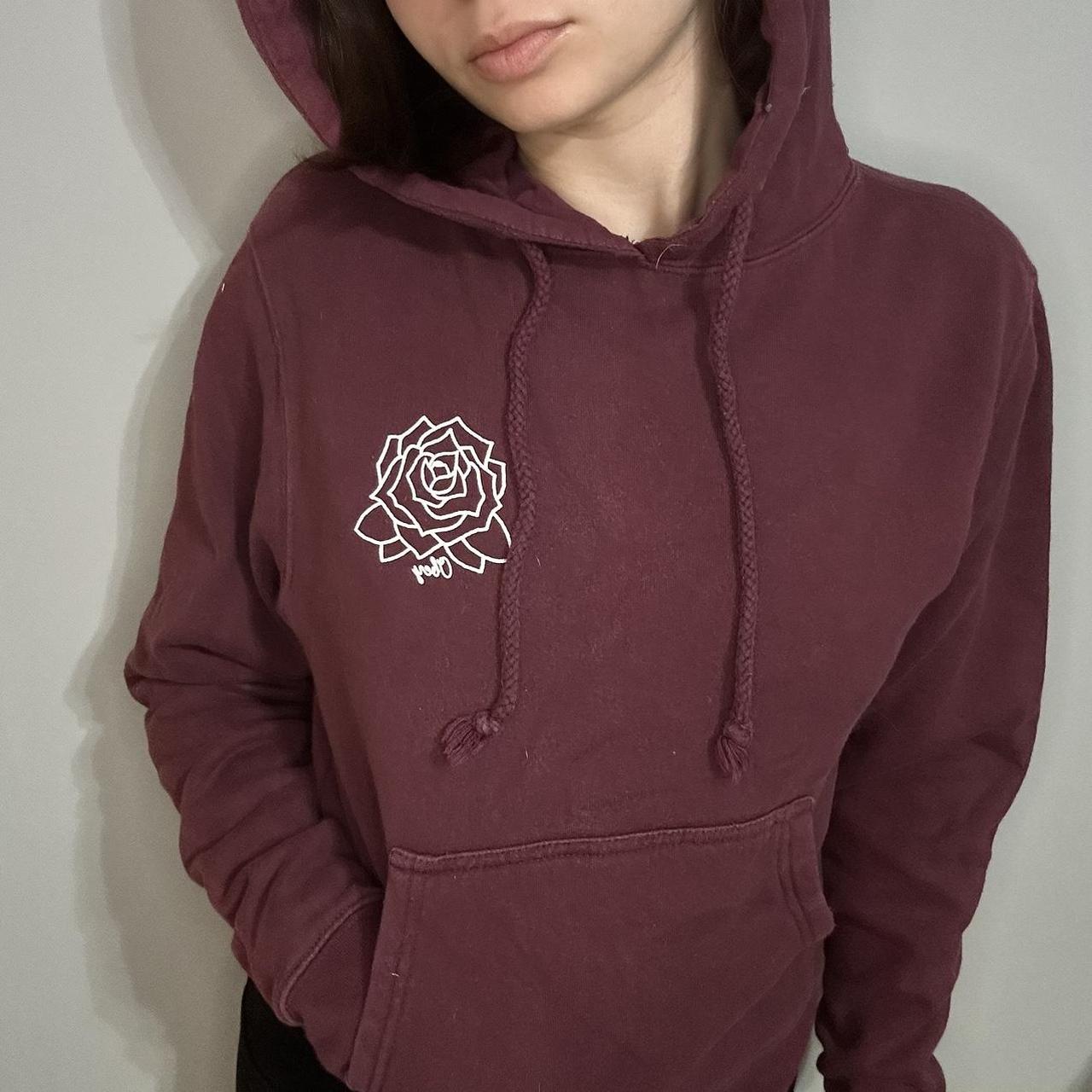 Burgundy and white Obey rose hoodie Depop