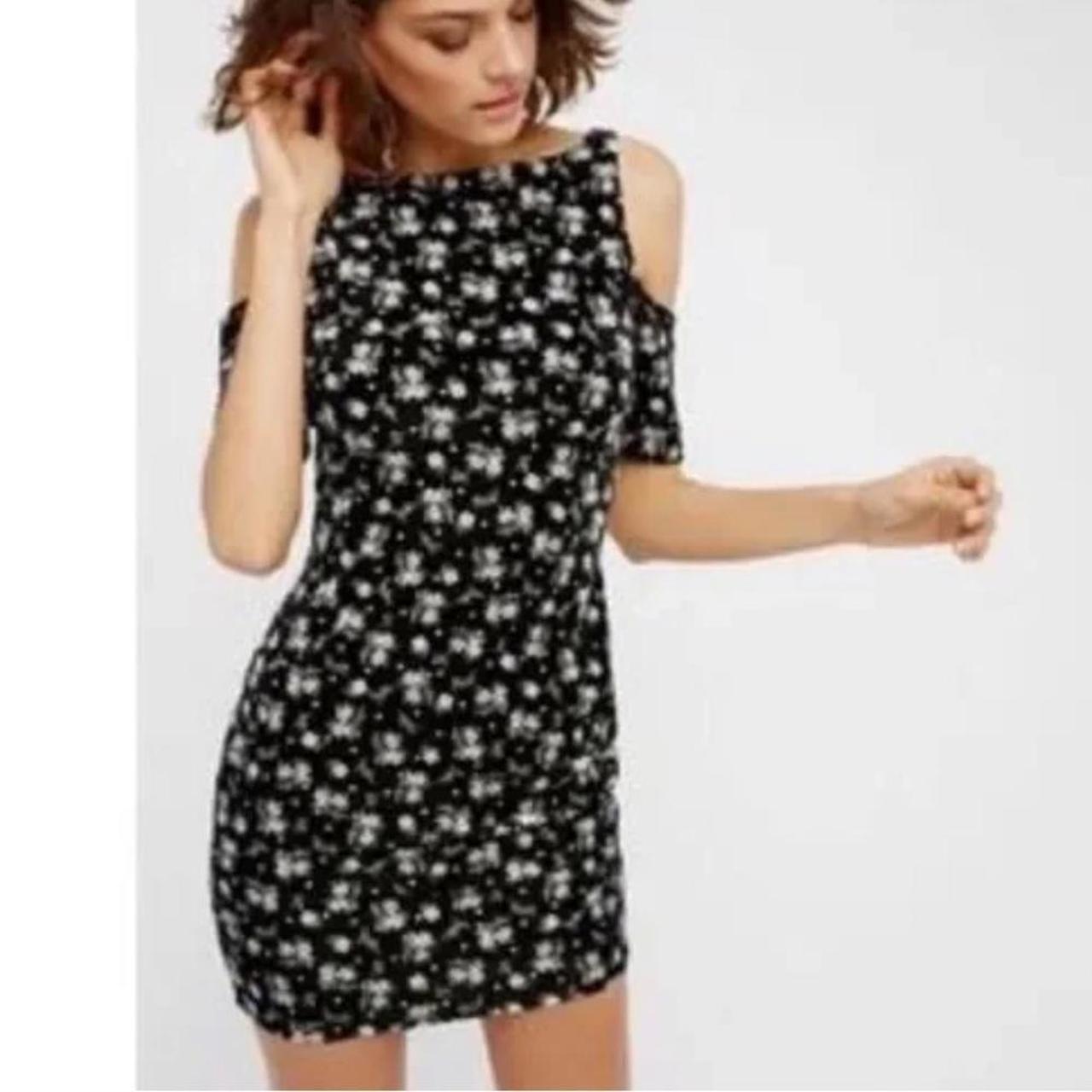 Free People store Floral Black Cold Shoulder Dress