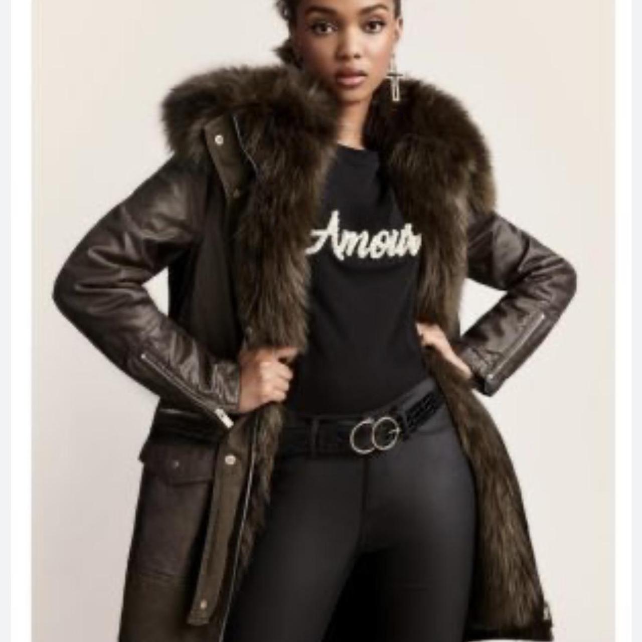 River island fur khaki parka coat, with fur