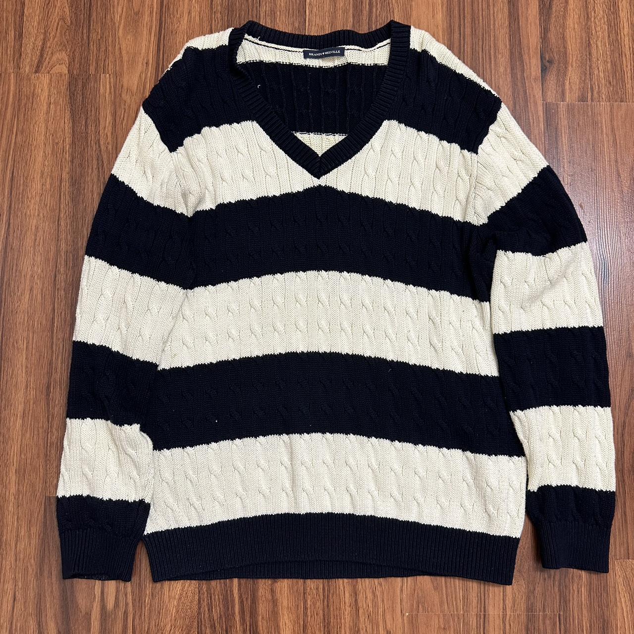 Brandy Melville Navy and cream striped sweater #stripes Depop