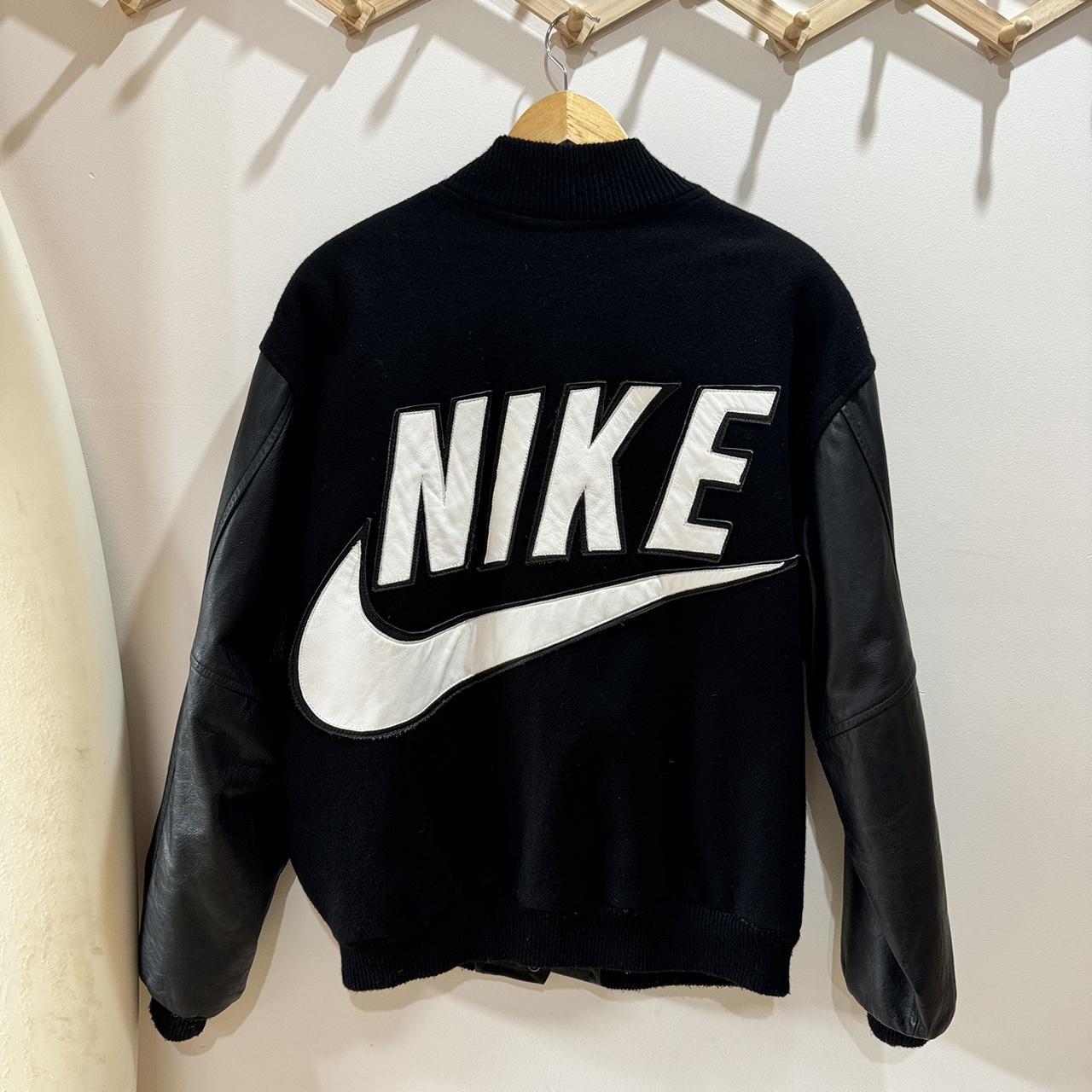 Nike unisex woolen leather vintage bomber jacket Depop