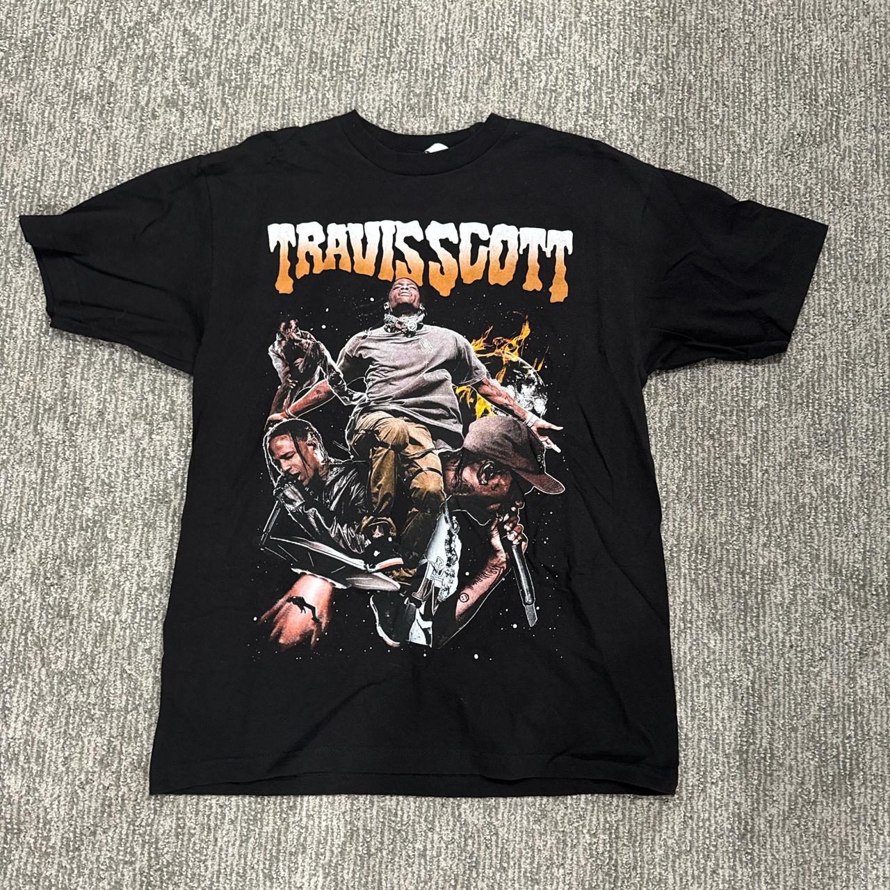 Travis Scott Graphic T-shirt - black and brown | Depop