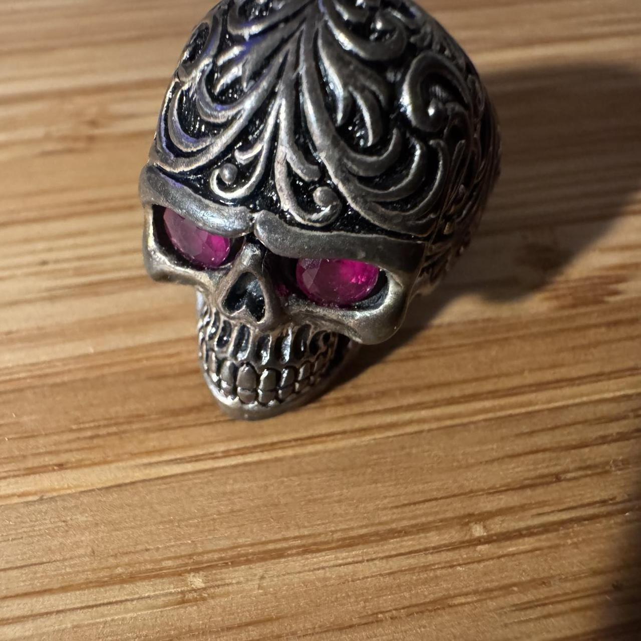 Women's Ring - Silver/Multi – Lab Ruby eye skull … - image 2