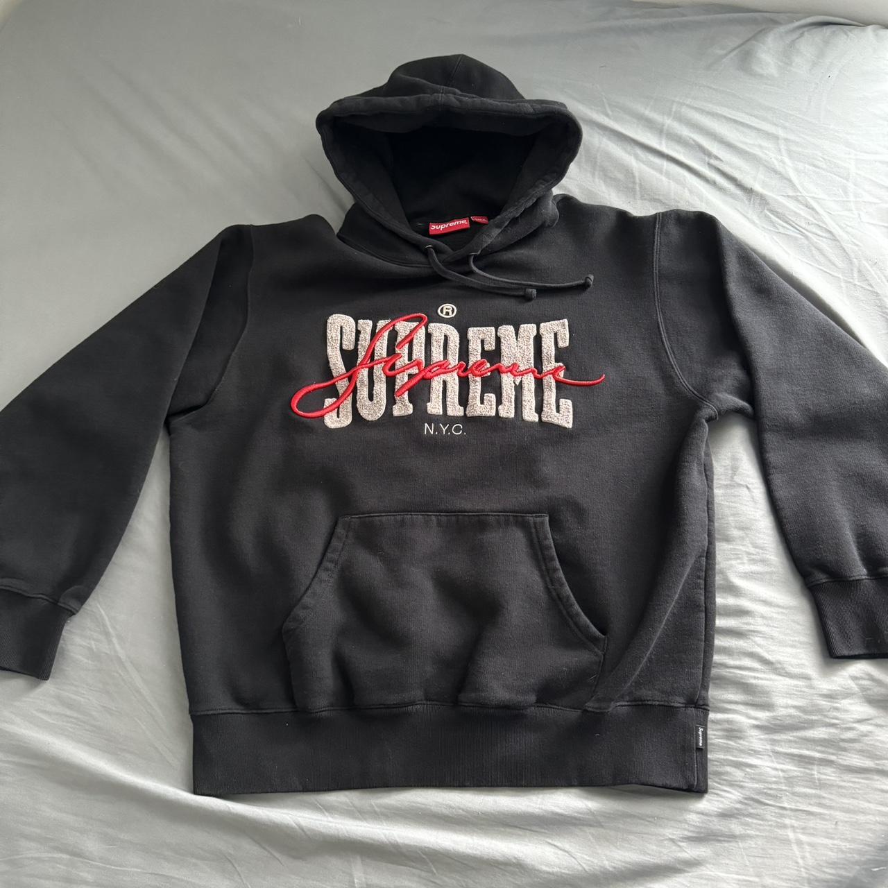 Supreme Embroidered Chenille Hooded Sweatshirt... - Depop