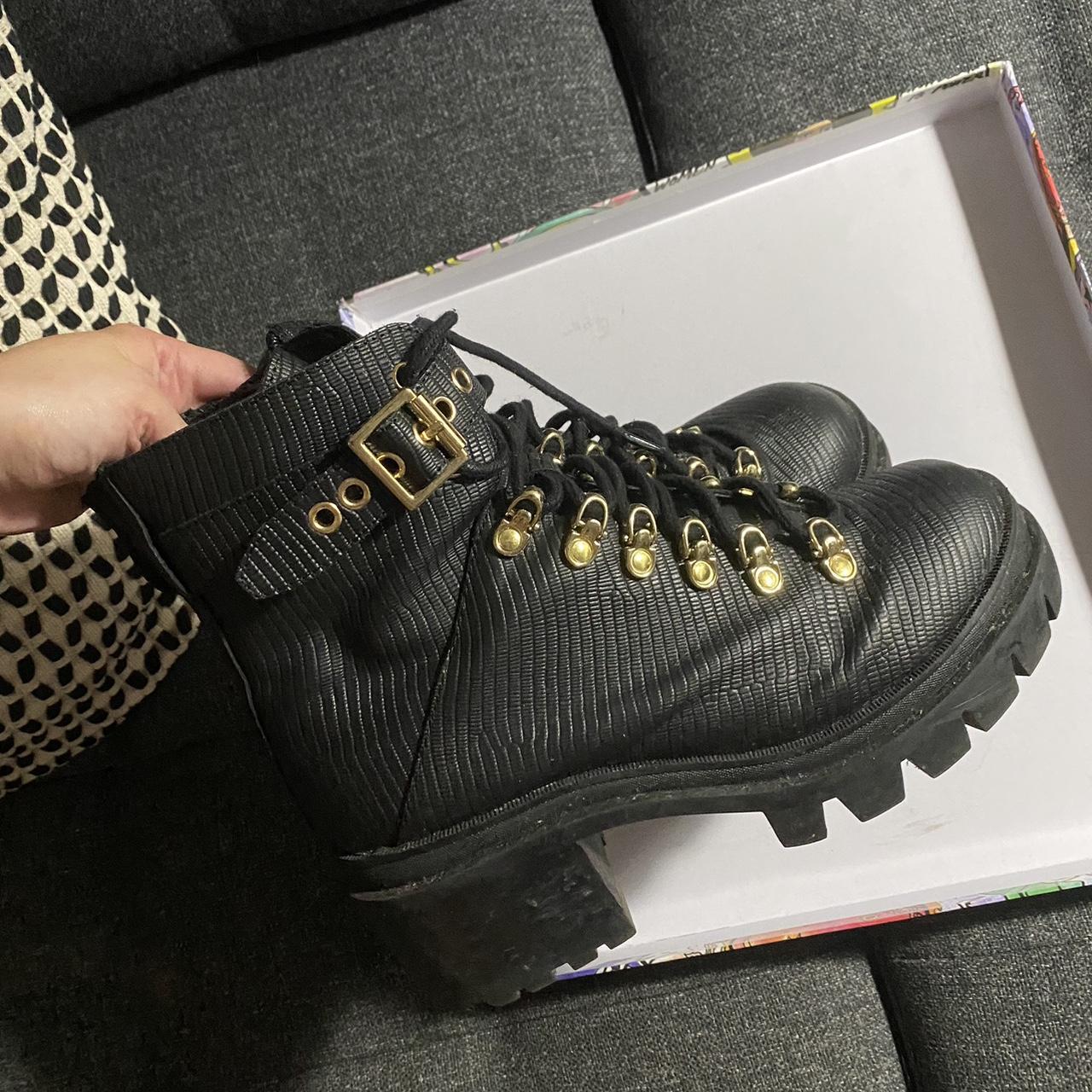 Jeffrey Campbell Czech black chunky boots with gold. Depop