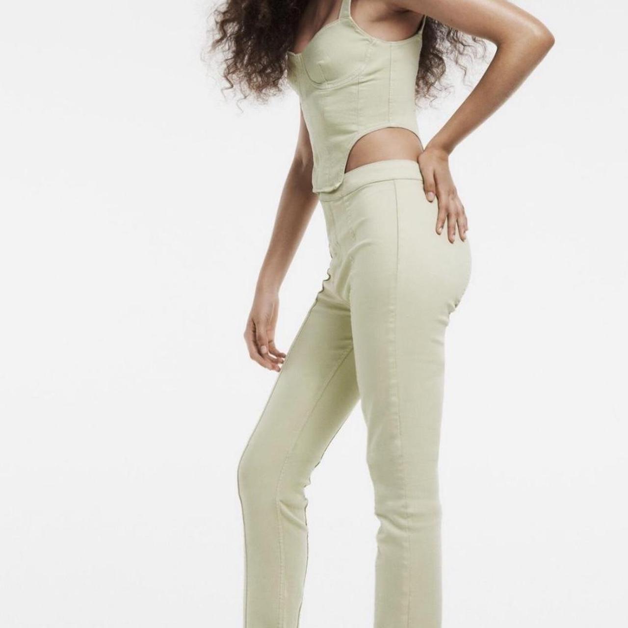 Zara sage green denim co ord Corset top size M... Depop