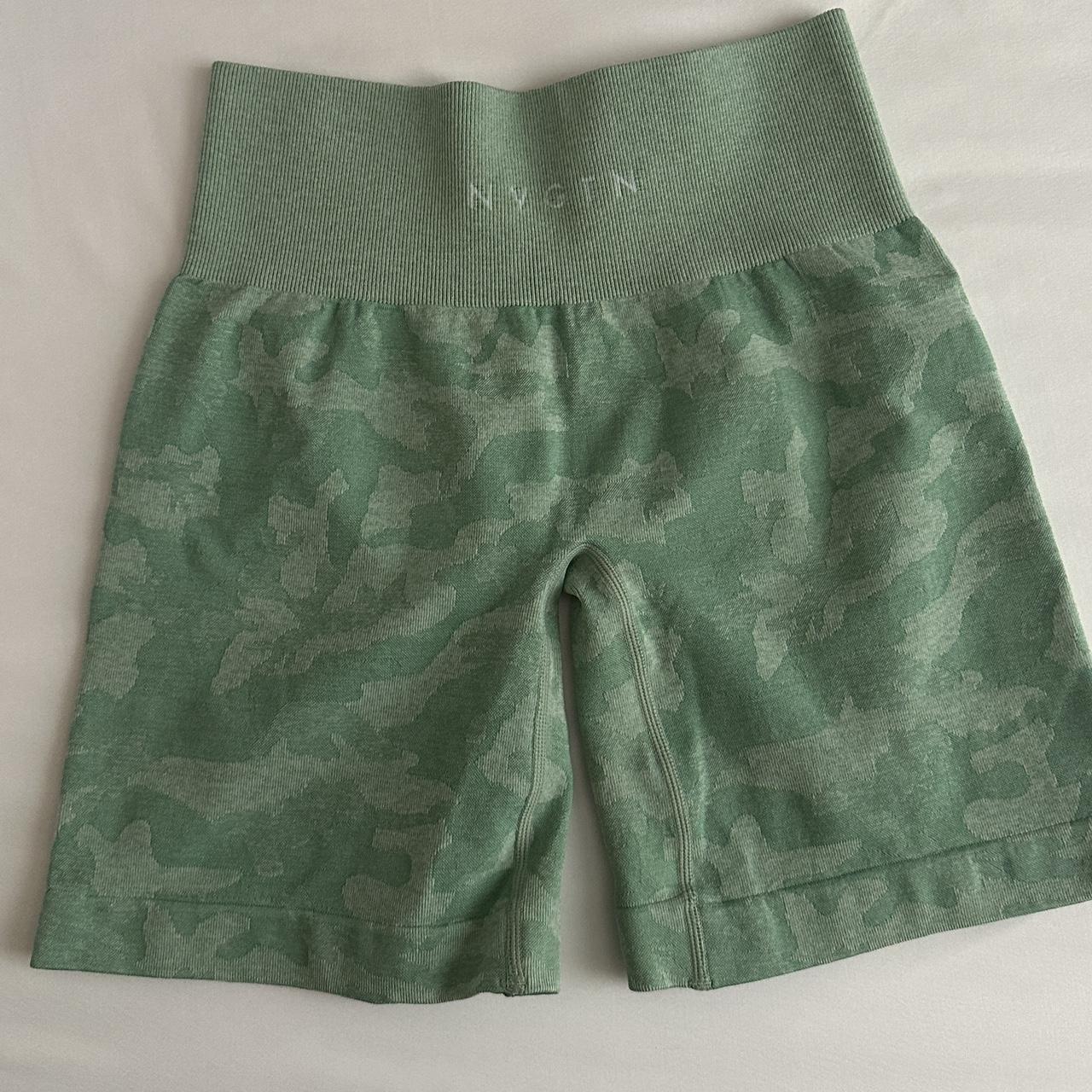 NVGTN Sage Green Camo Seamless Shorts Size: small... - Depop