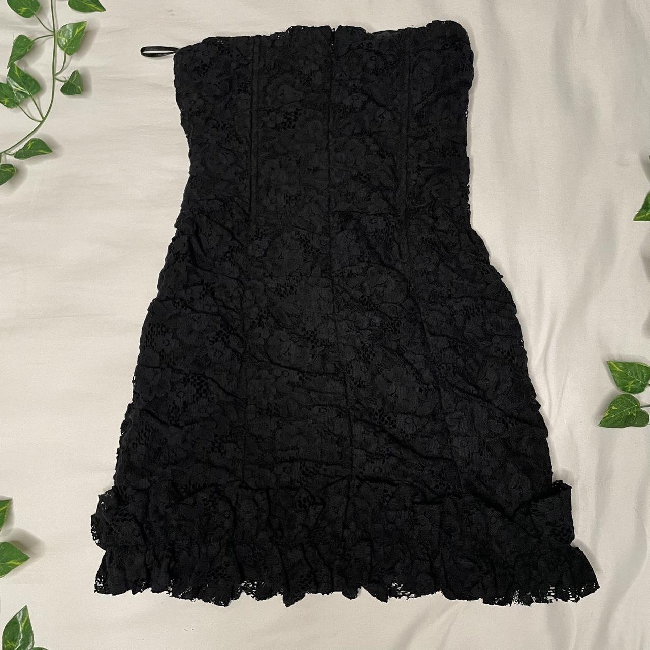 Black lace strapless mini dress with corset boning... - Depop
