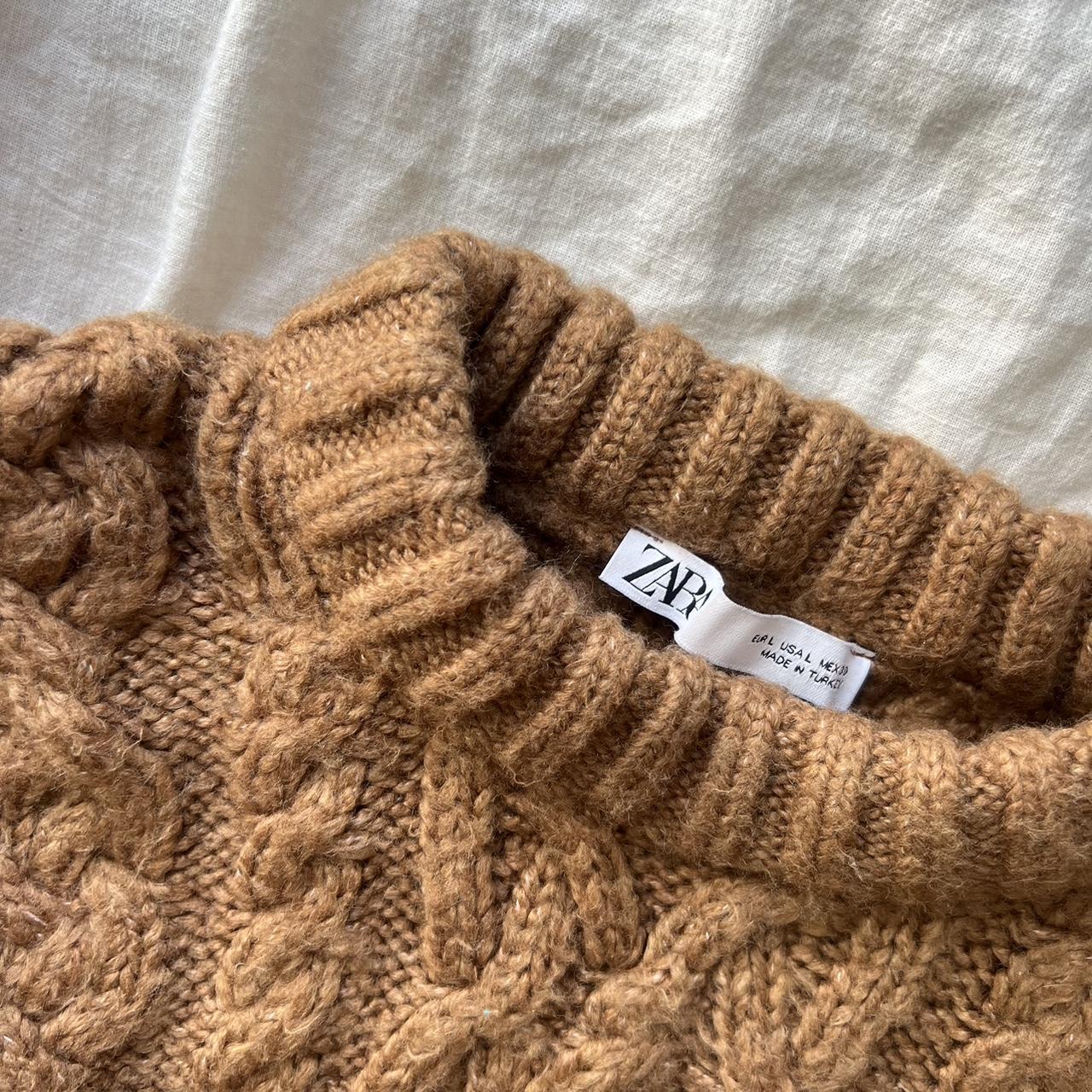 Zara Cropped Cable Knit Tan Sweater #cableknit #zara Depop