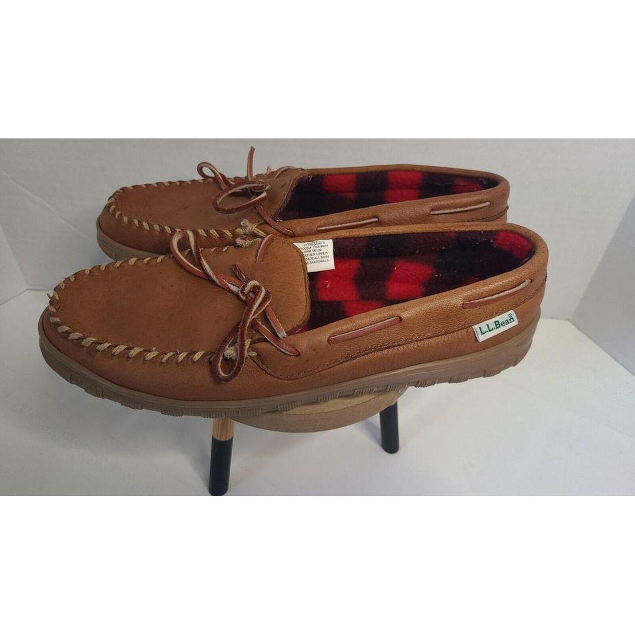 LL Bean Slippers Leather Flannel Lined Moccasin Depop