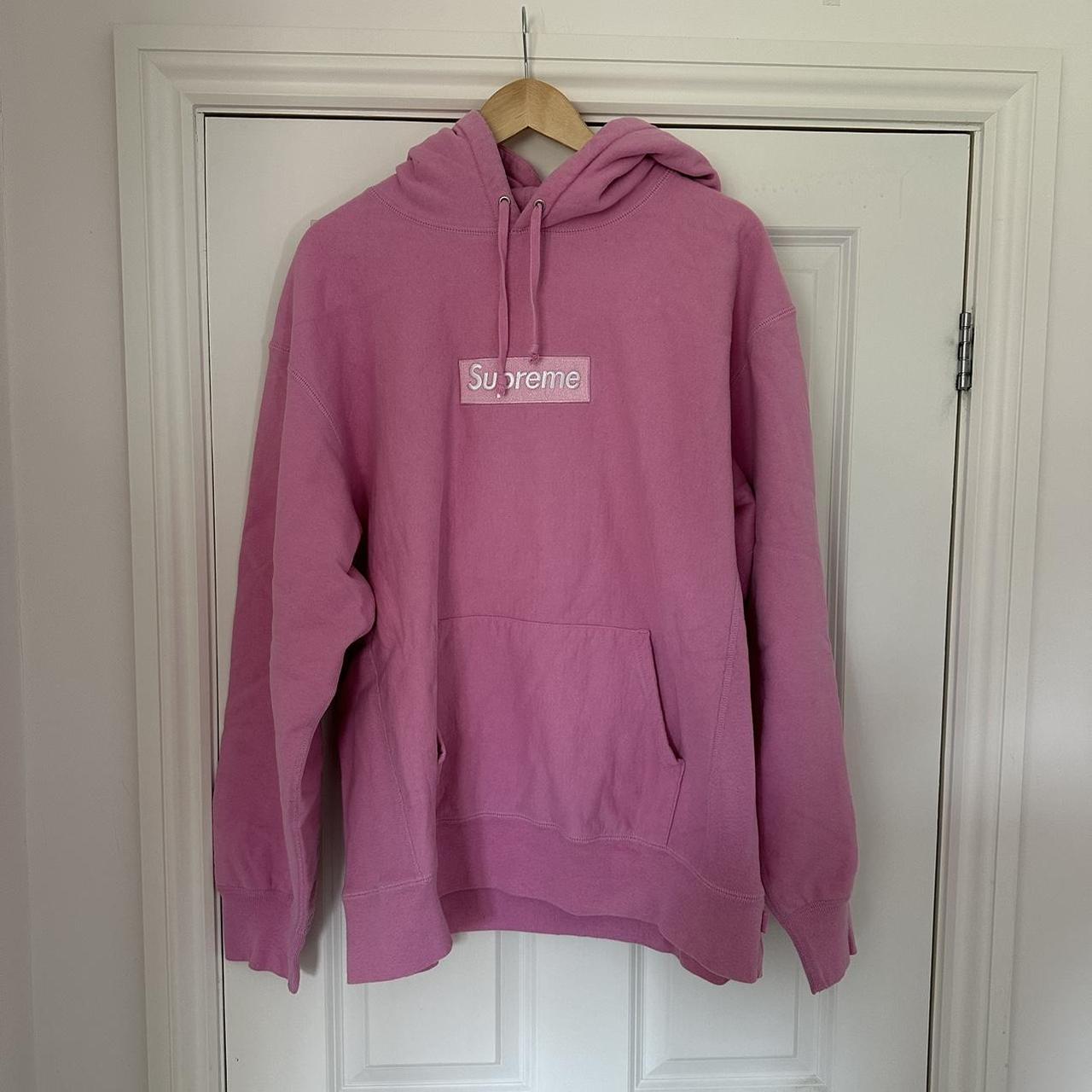 Pink supreme hoodie red box logo best sale