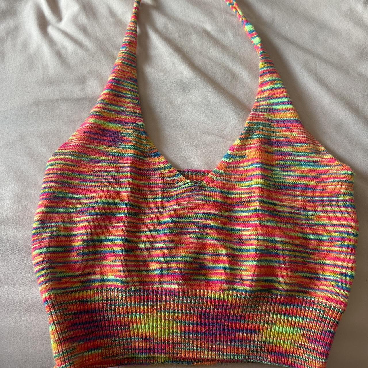 rainbow knit halter crop top summer colorful