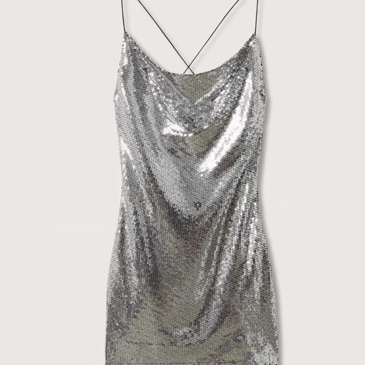 Mango Women's Bodycon Dress Silver L – Fairy disco cowl neck