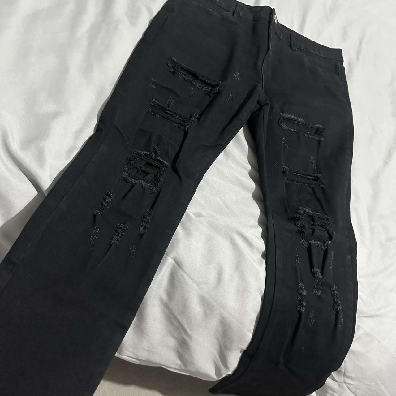 Black ripped nvlty jeans, size 34 but fits 32, only... - Depop