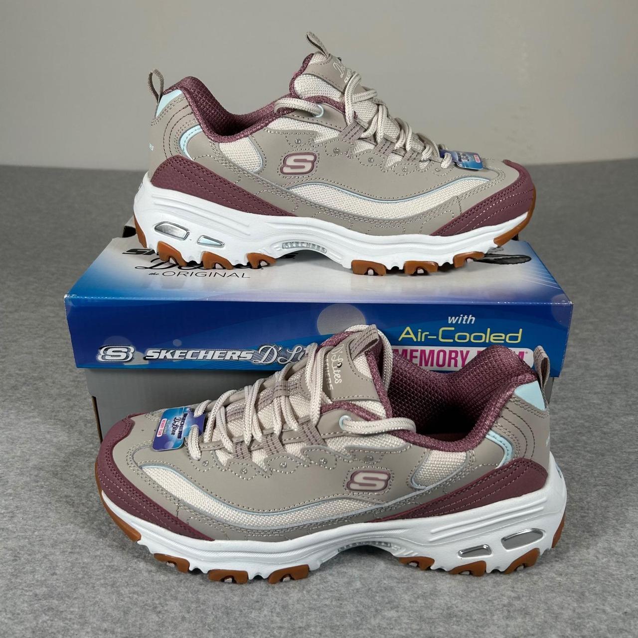 Women's Sneakers - Grey/Purple - US 8 – Skechers D'Lites Memory Foam Walking Sneakers Womens …