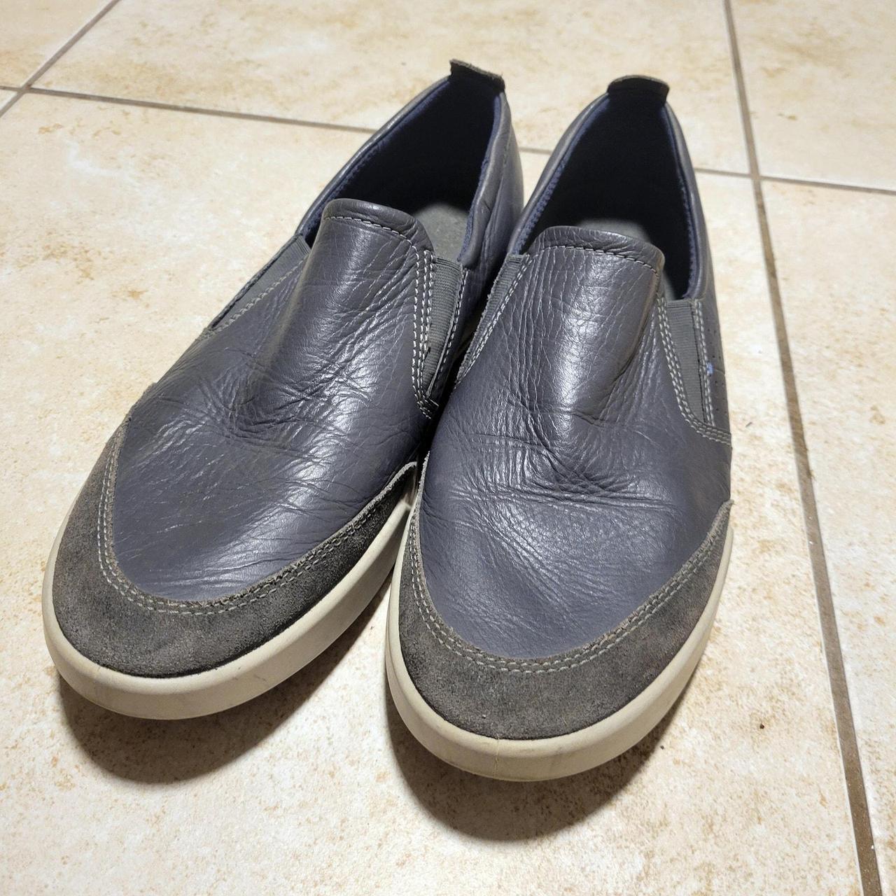 Ecco 46 Titanium Gray Leather Slip On Loafers. Depop