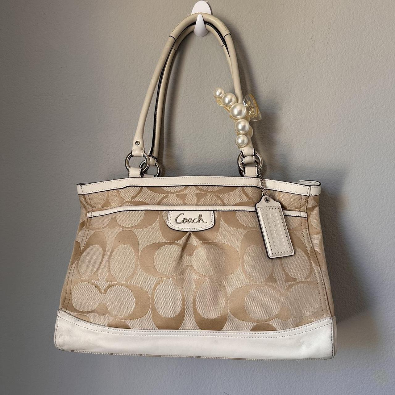 Tan and white Coach shoulder bag purse vintage it... | Depop
