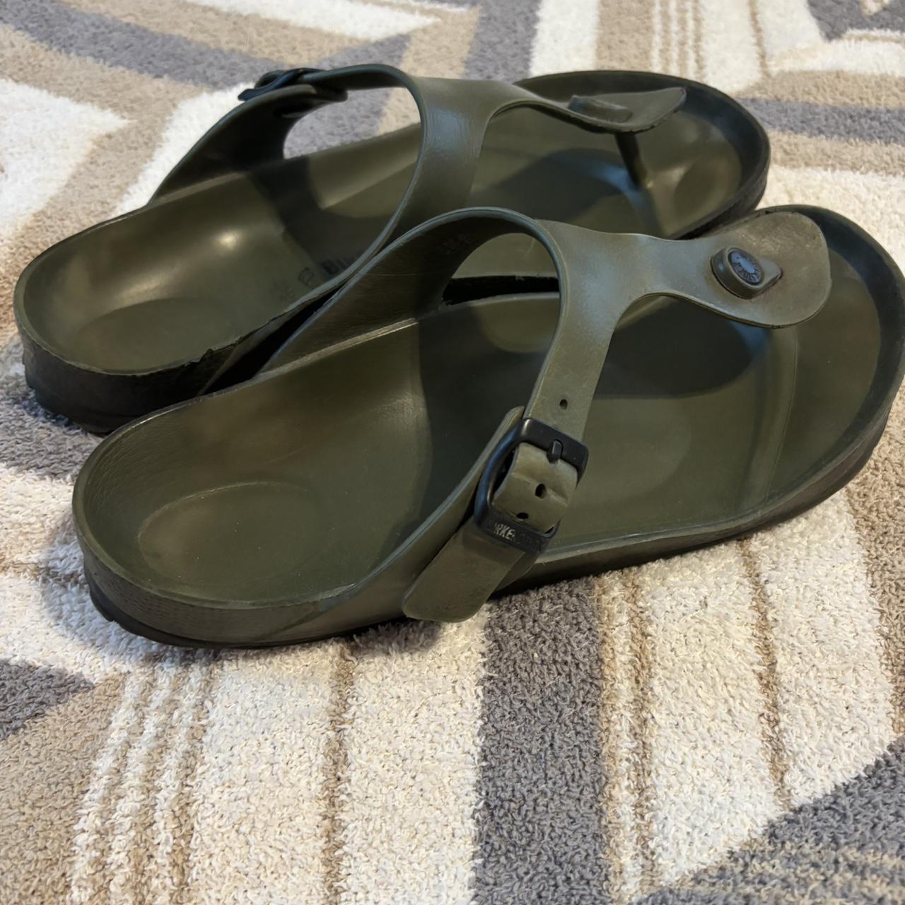 Olive green sandals with adjustable straps. Used