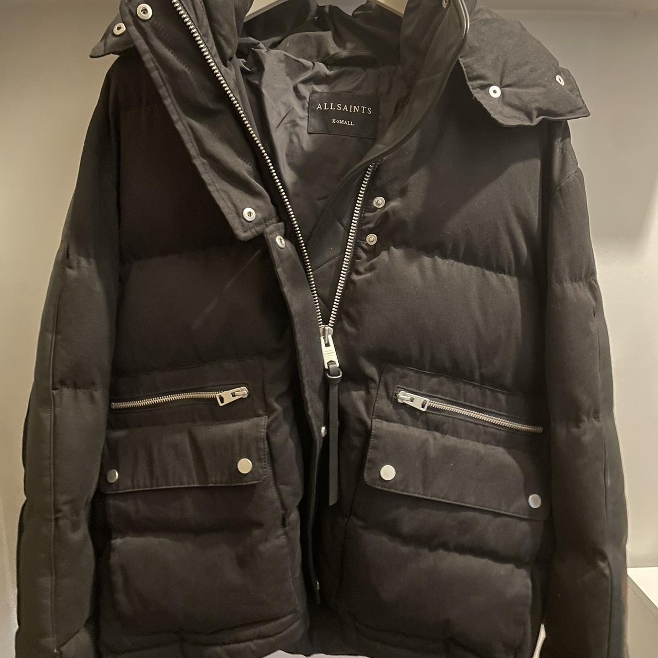 Allsaints Kyle Puffer jacket black leather detailing