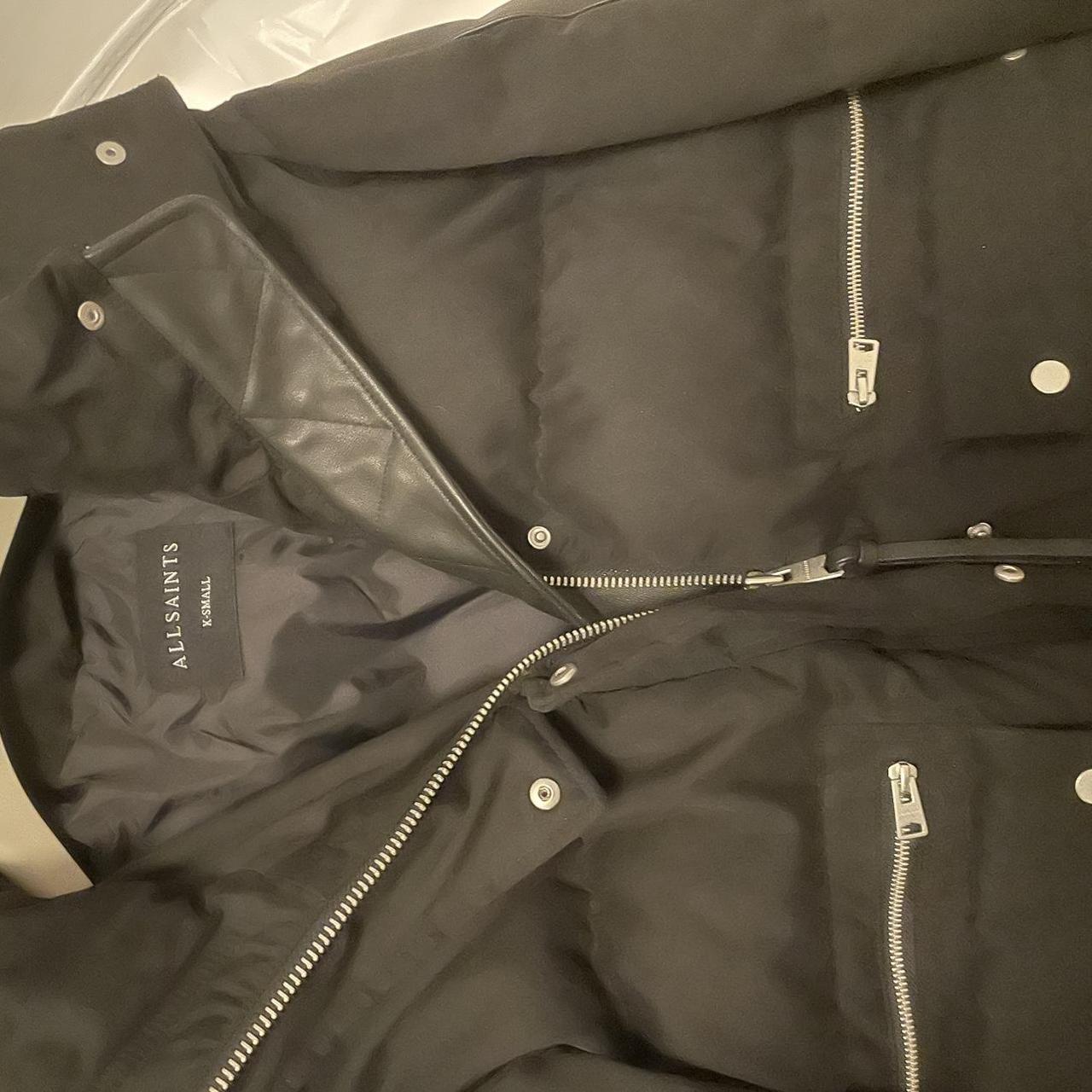 Allsaints Kyle Puffer jacket black leather detailing