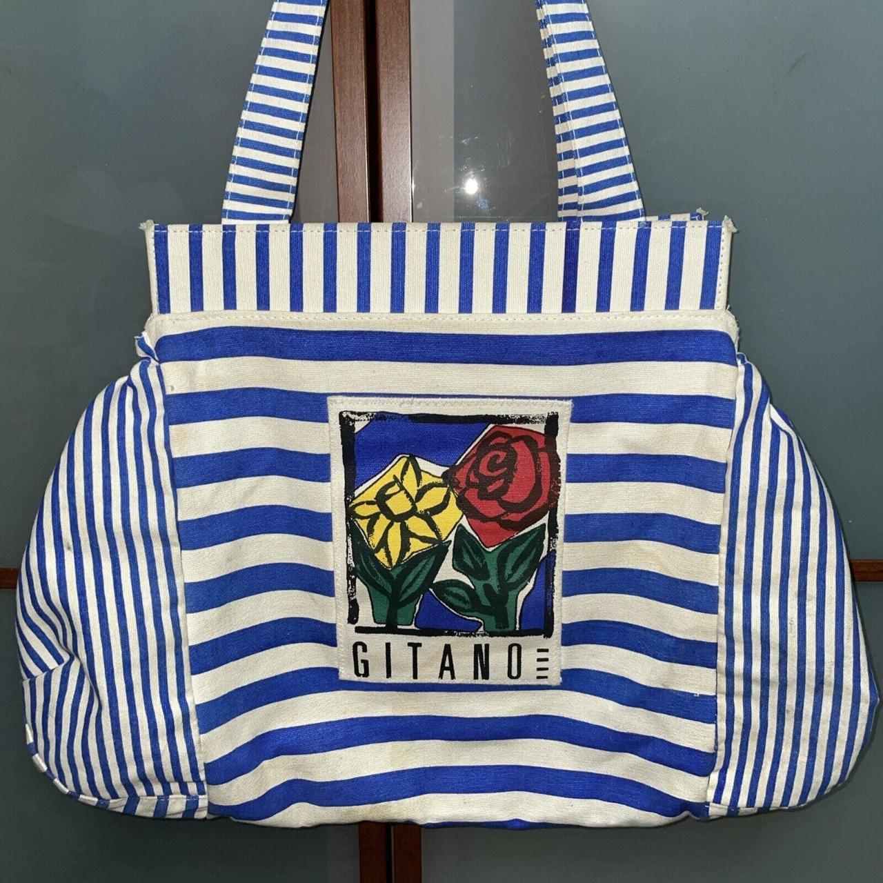 Gitano Vintage 80s Floral Striped Canvas Duffle Bag