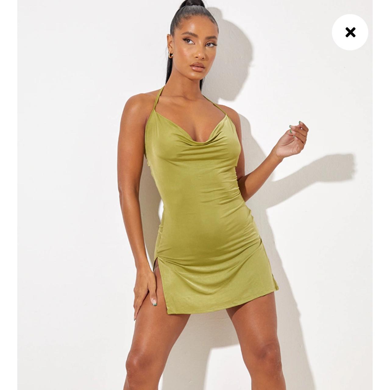 Olive slinky halter neck Cowl Bodycon Dress, Size