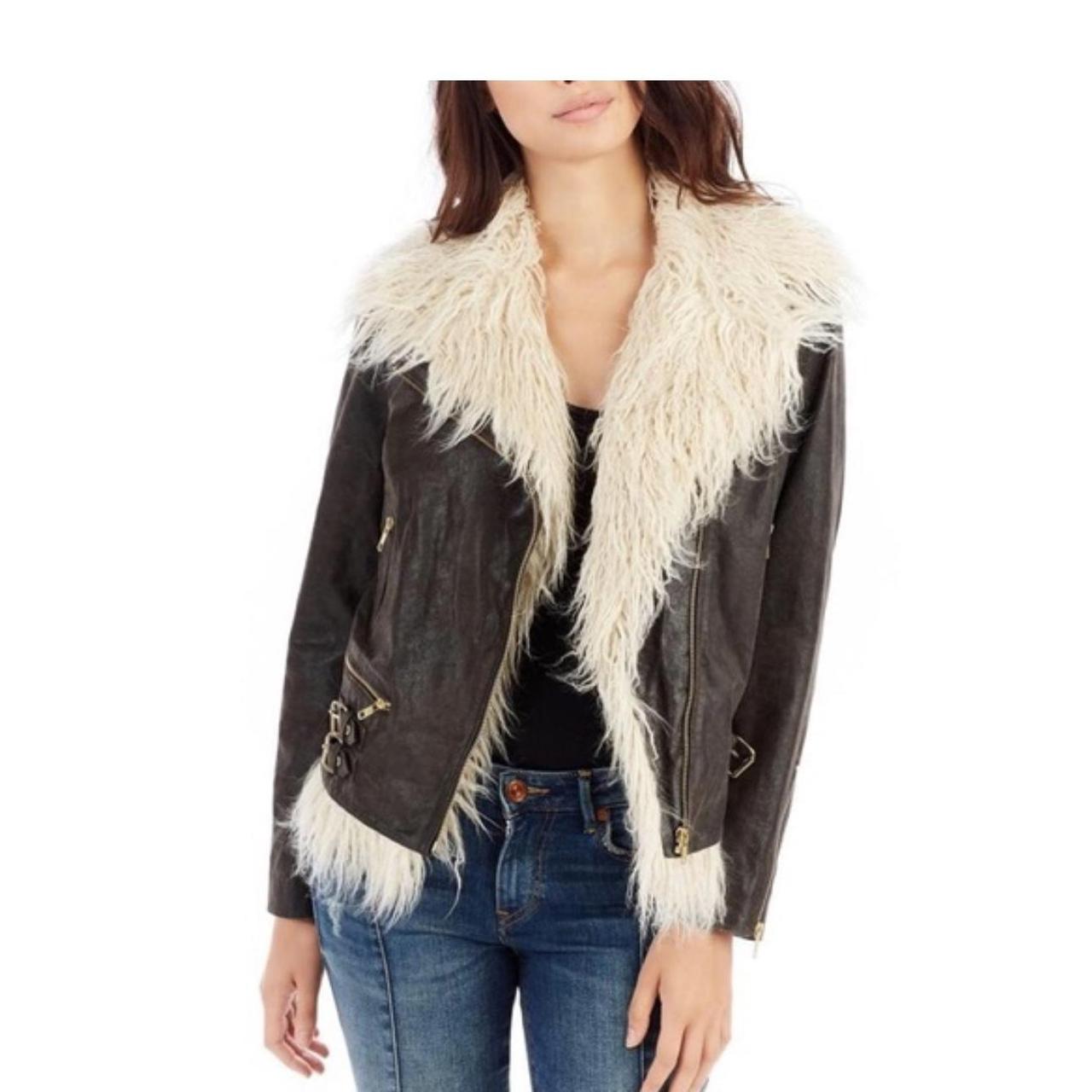 TRUE RELIGION LEATHER FAUX FUR JACKET COAT Depop