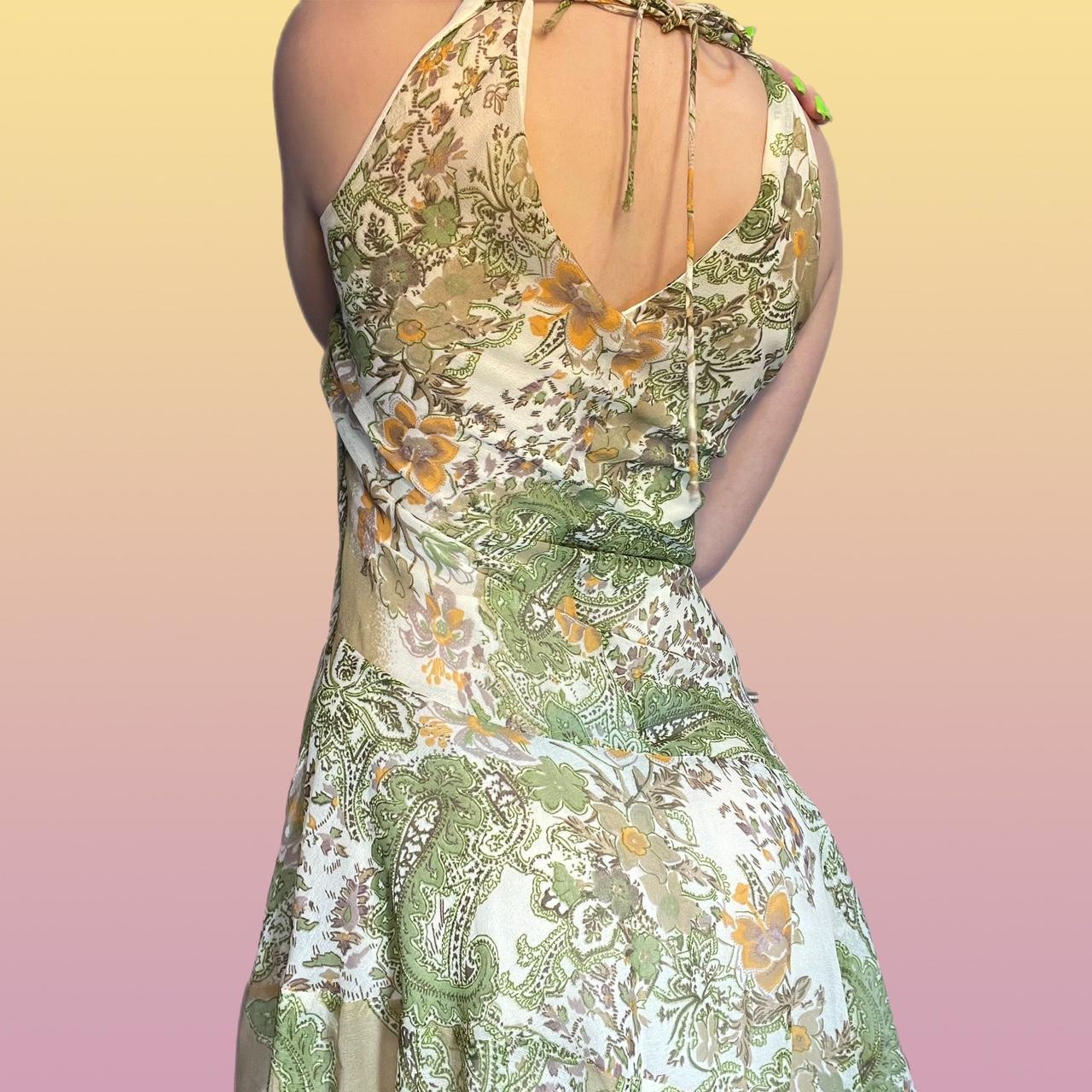 Women's Green and Yellow Dress Depop