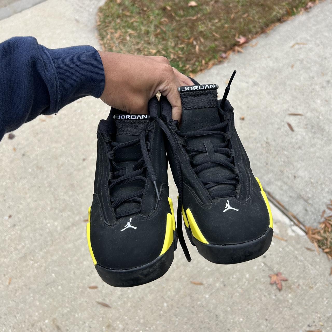 Air Jordan 14 Retro 'Thunder' GS - Black and Yellow | Depop Air Jordan 14 Retro 'Thunder' GS - Black and Yellow | Depop
