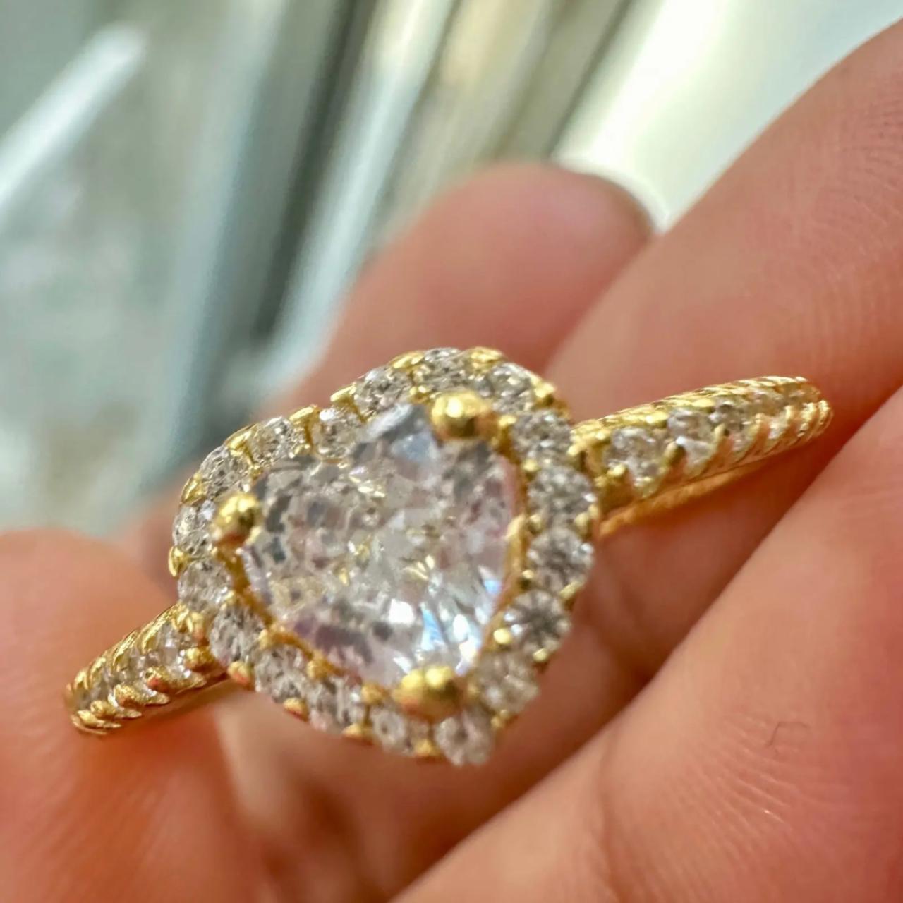 Gold pandora promise ring sparkling elevated heart... Depop