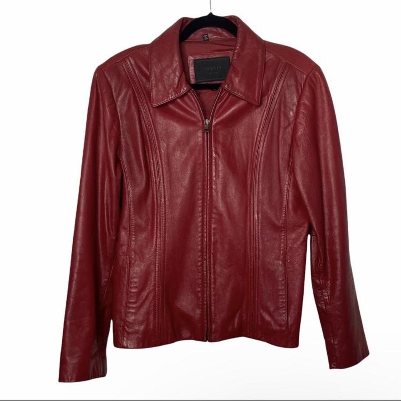 Avanti New York Leather Jacket Red Zip Front Biker - Depop