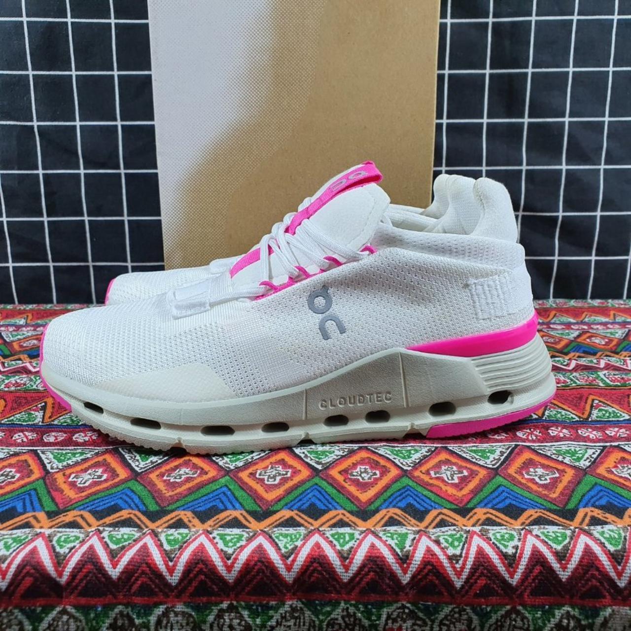 ON Cloud Cloudnova pink and white women's shoes ON... - Depop