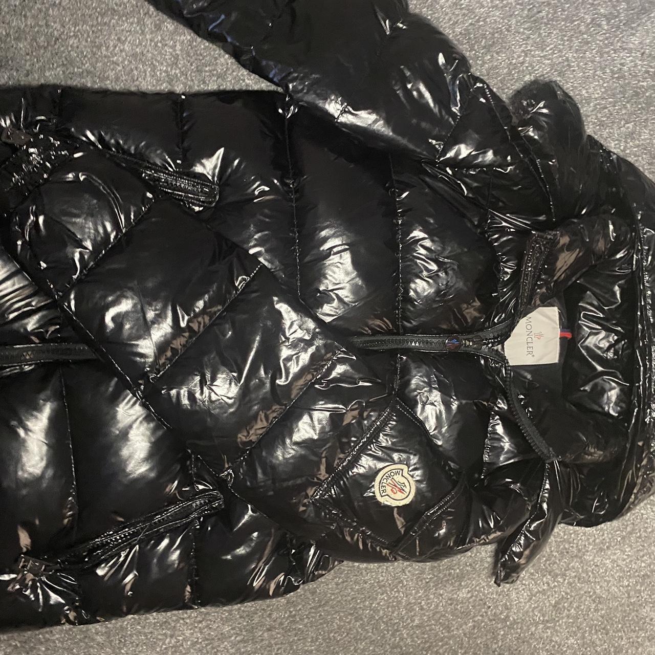 Black glossy moncler coat Size M New PRICE CAN BE... - Depop