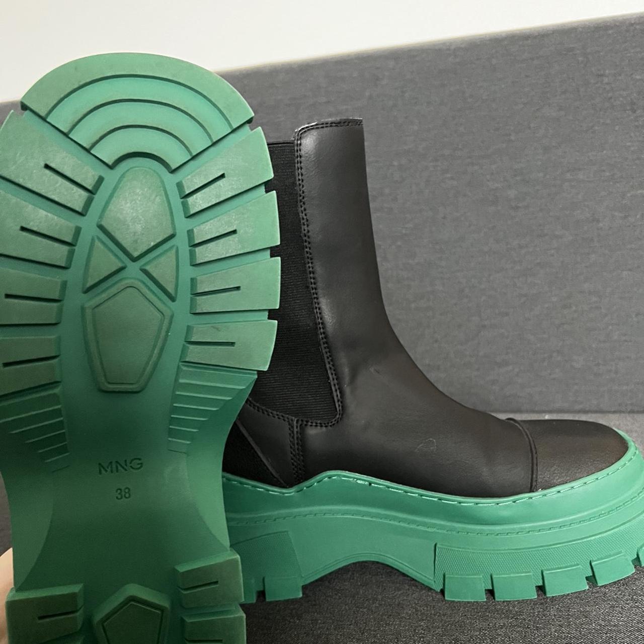 Mango Black chunky green sole boots. Worn once, very... Depop