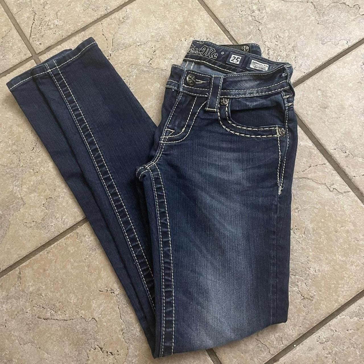 Miss Me Women's Navy and Blue Jeans | Depop