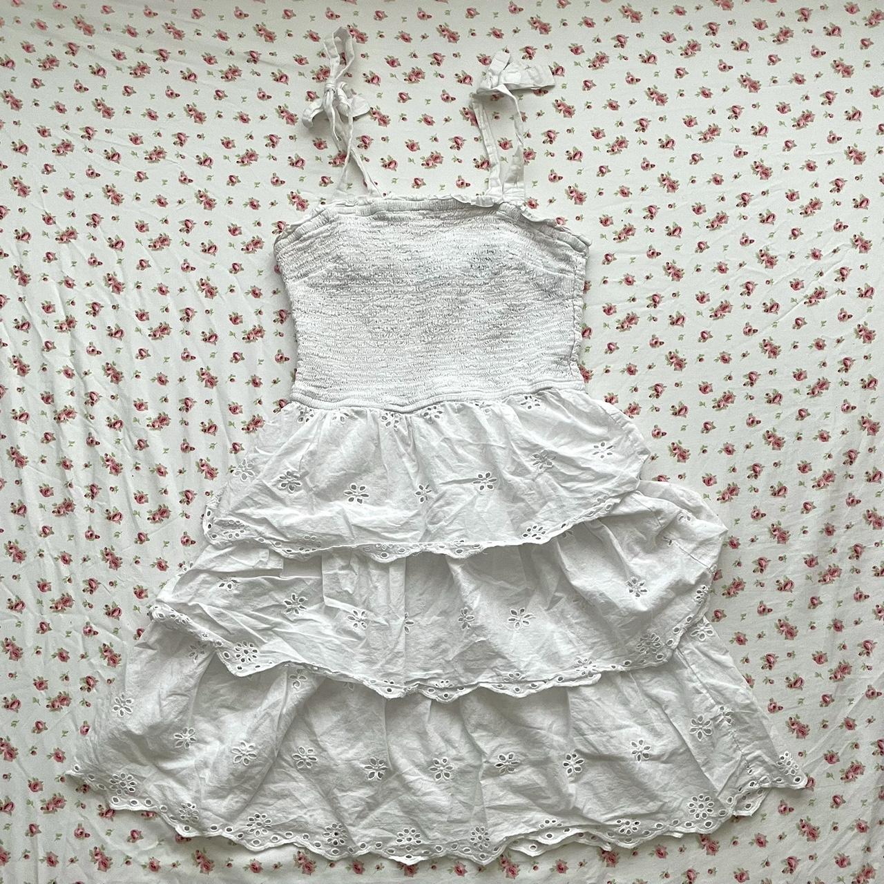 linen eyelet lace smocked dress size medium super... - Depop