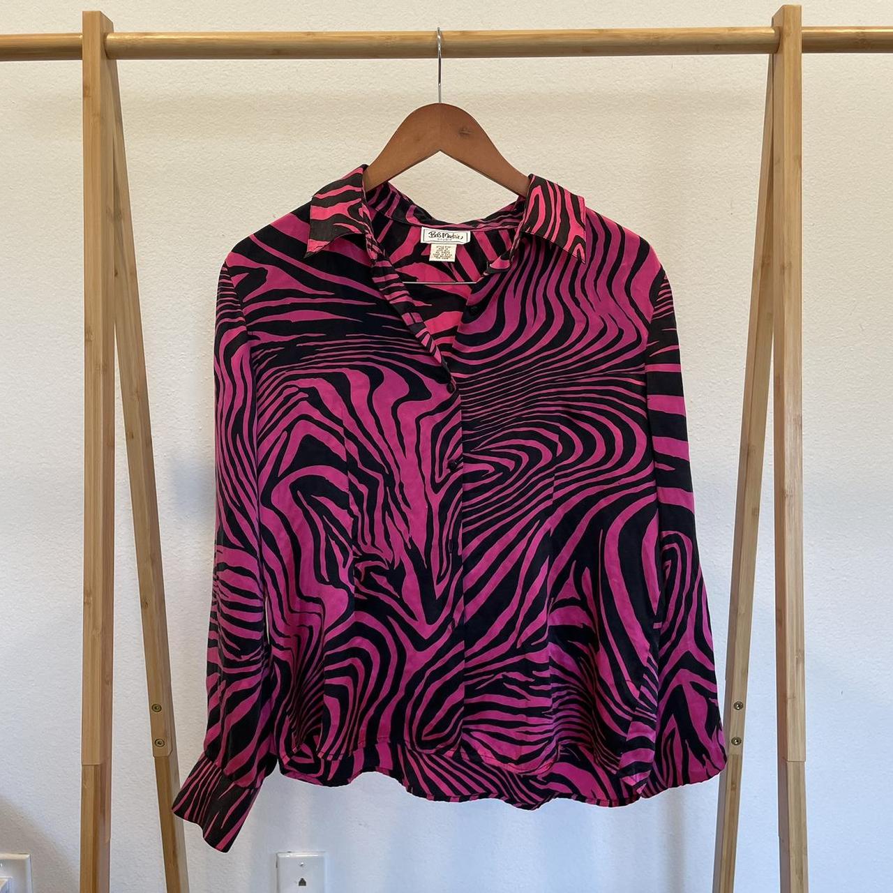 Bob Mackie Pink and Black Zebra Print Shirt 👚... - Depop