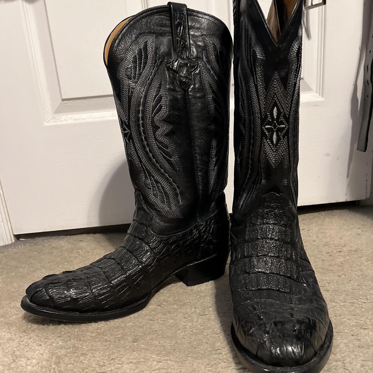 Sz 12 Black crocodile leather cowboy boots with a. Depop