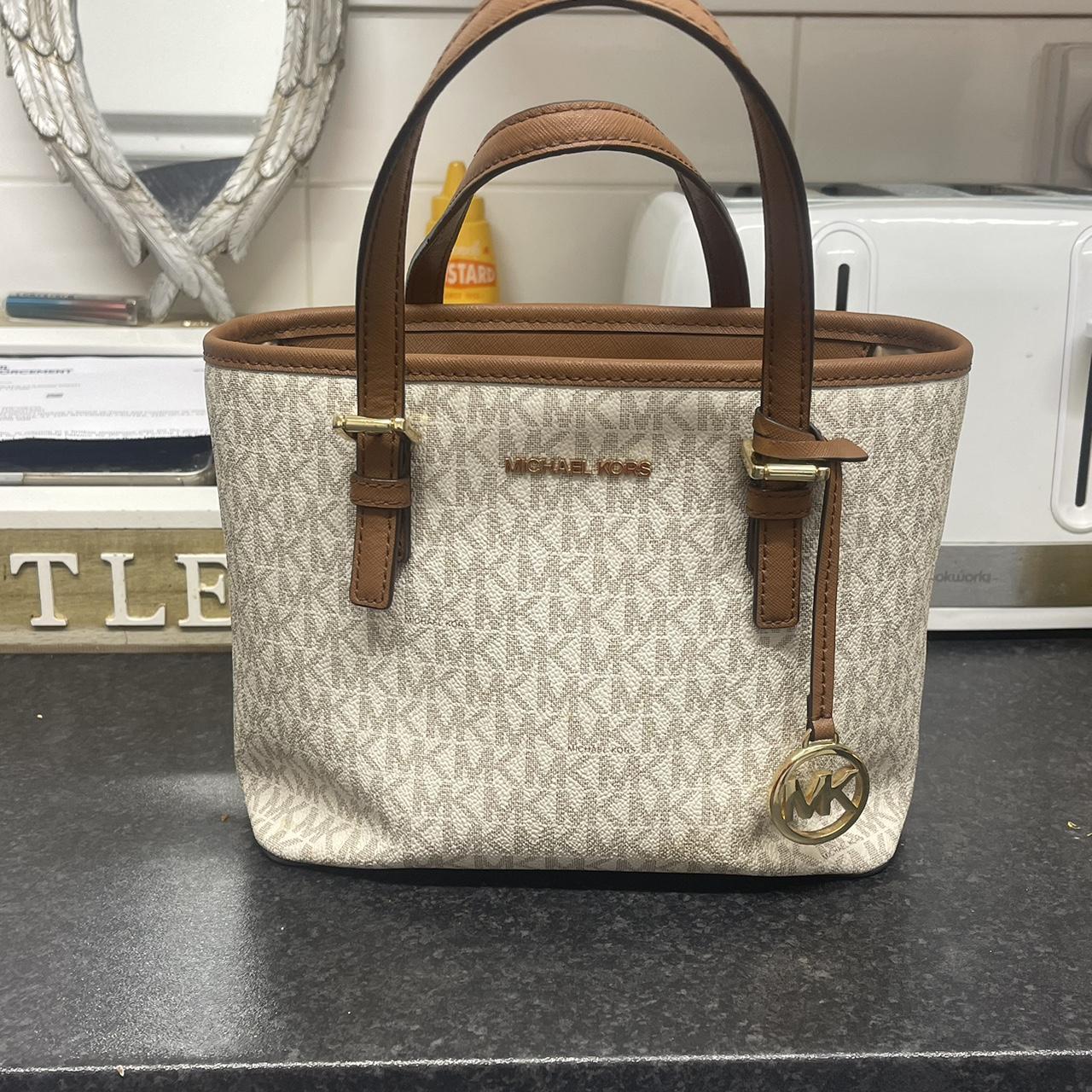 Brown and white Michael Kors jet set tote bag, | Depop