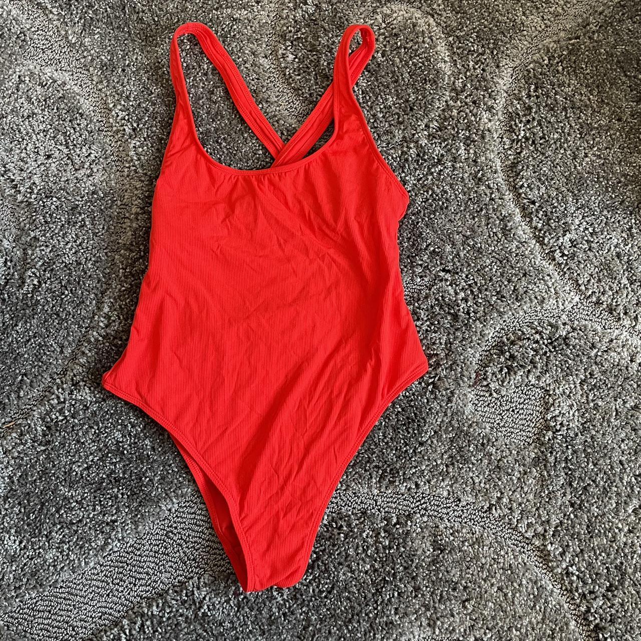 Red one piece swimsuit padding can be added not