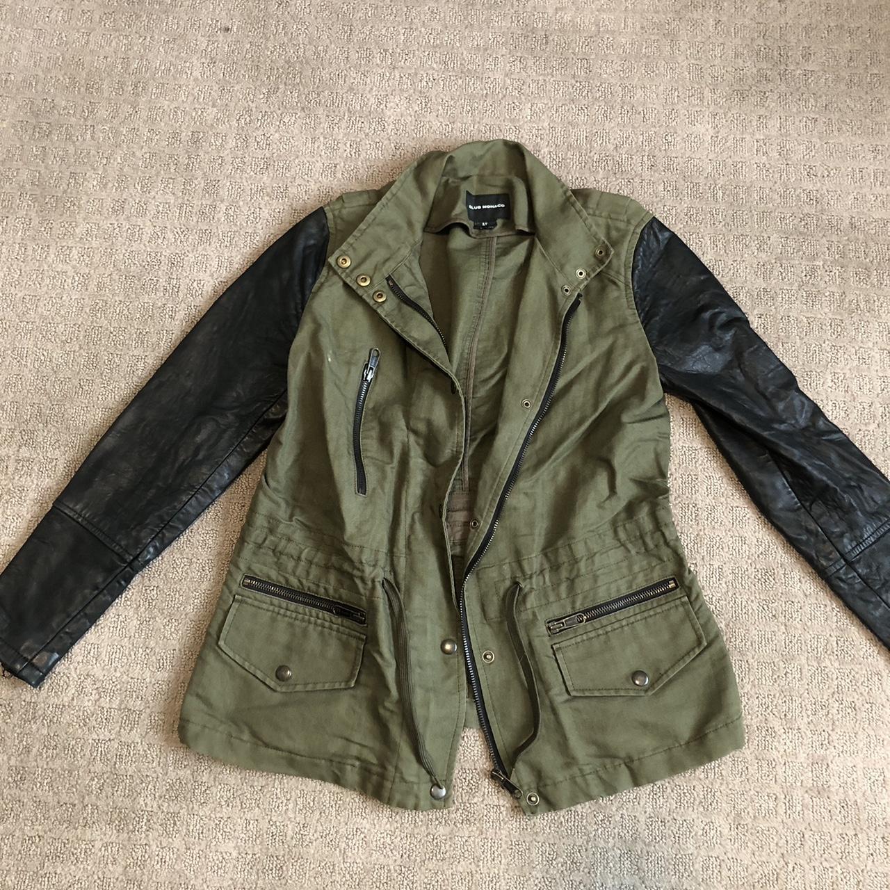 Army green jacket with leather sleeves best sale