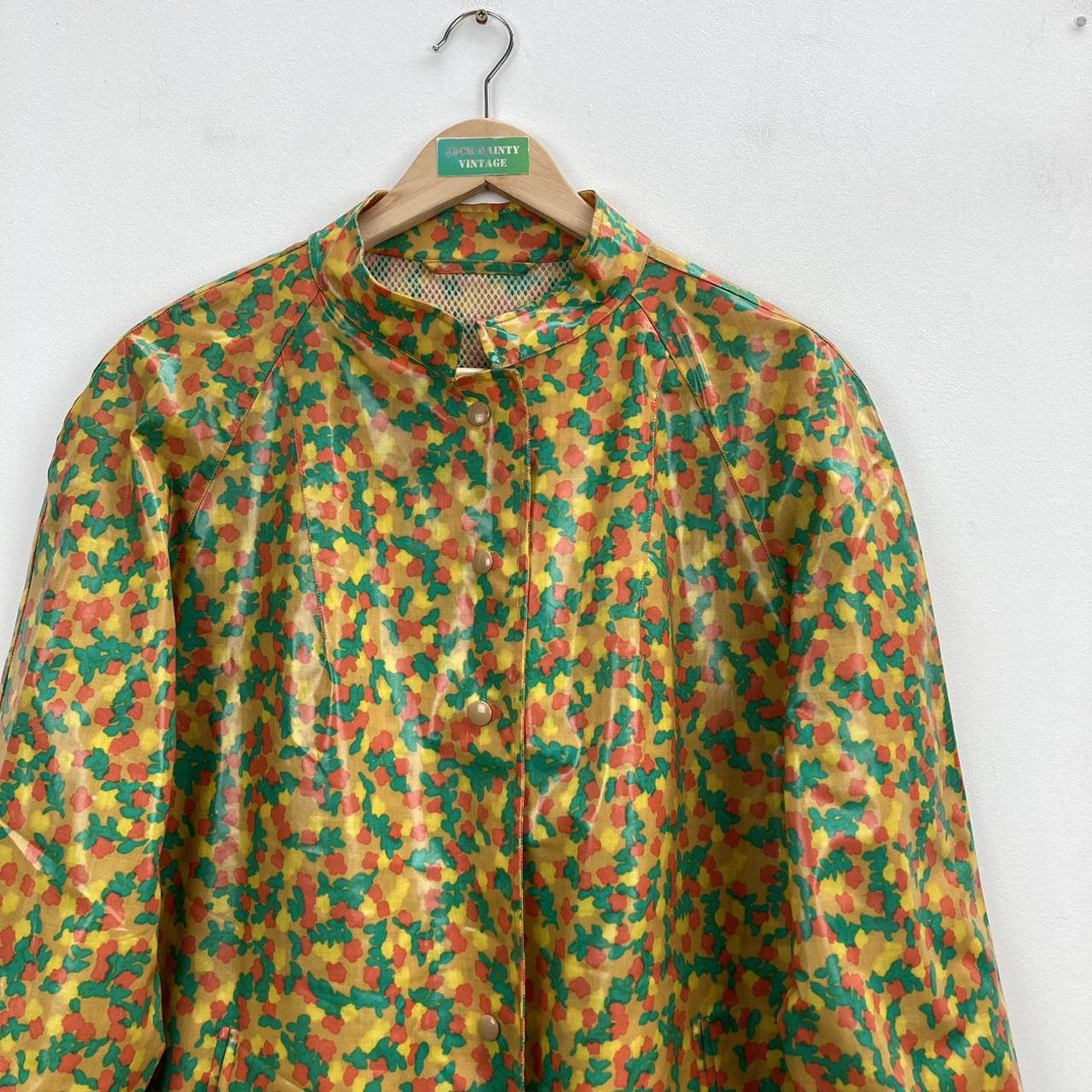 Vintage vinyl floral patterned rain coat No offers... - Depop