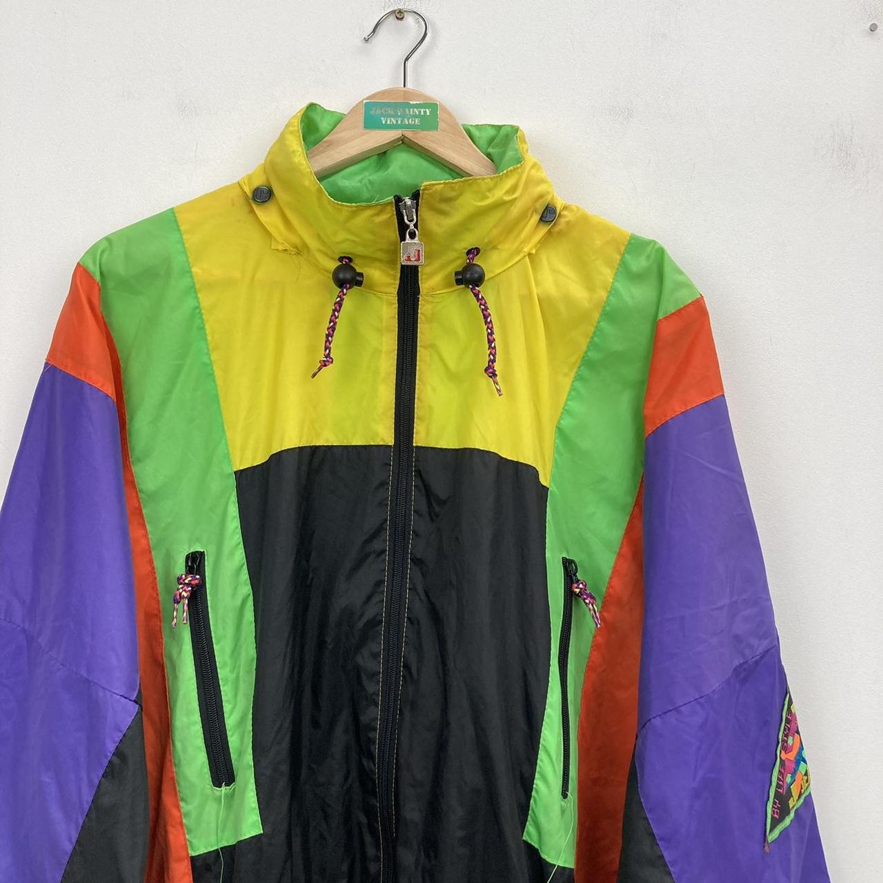 Vintage multicoloured patterned windbreaker rain... - Depop