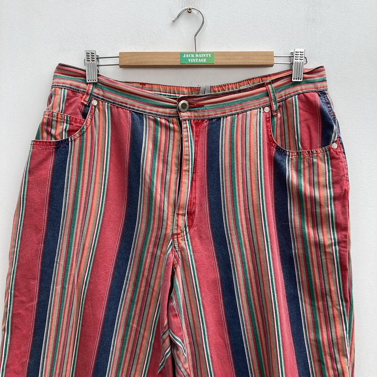 Vintage 90s multicoloured striped patterned jeans. Depop