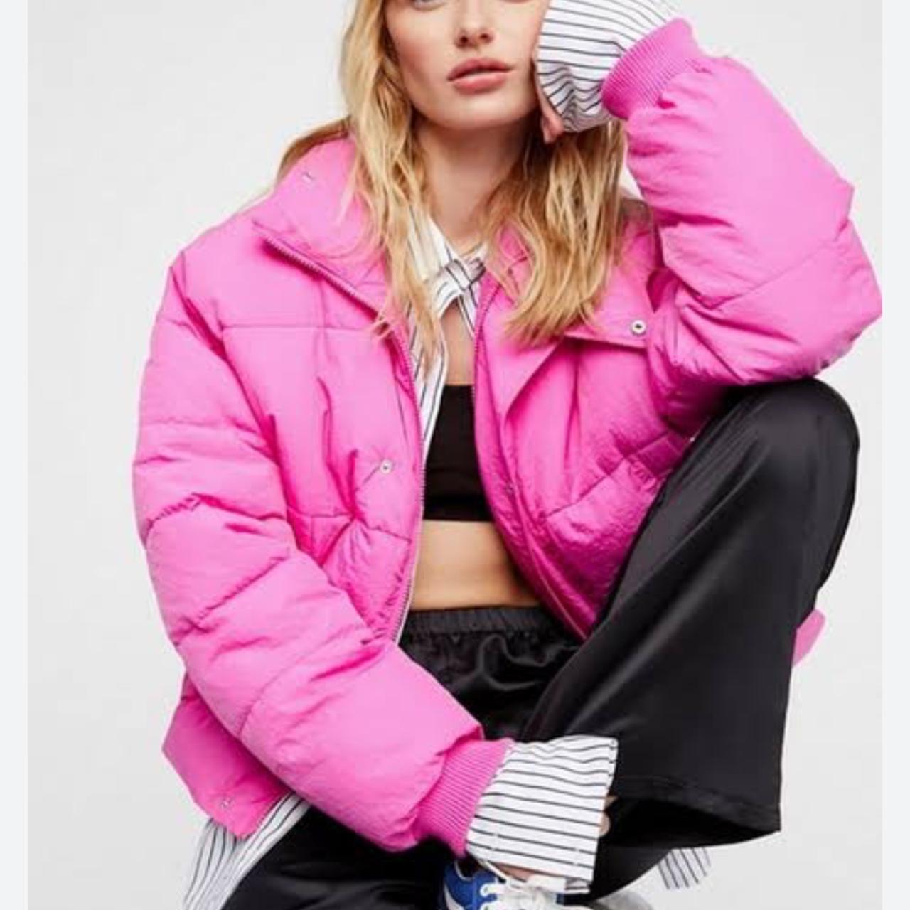 Free people pink puffer jacket size S Depop